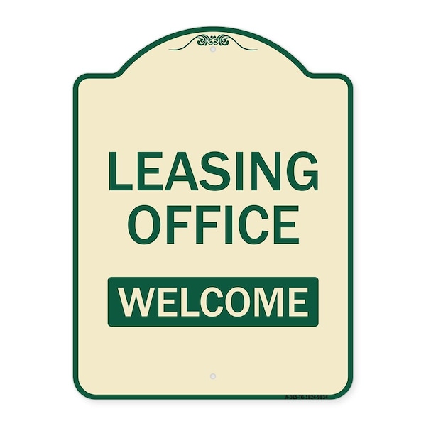Signmission Designer Series-Leasing Office Welcome Tan & Green Heavy-Gauge Aluminum, 24" x 18", TG-1824-9834 A-DES-TG-1824-9834 - main